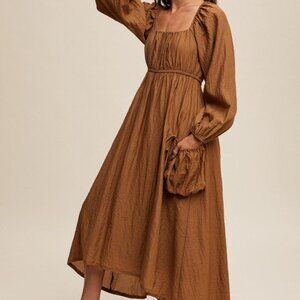 🩵Valley Collective Listiele Brown Womens Midi Maxi Dress Size Small Medium